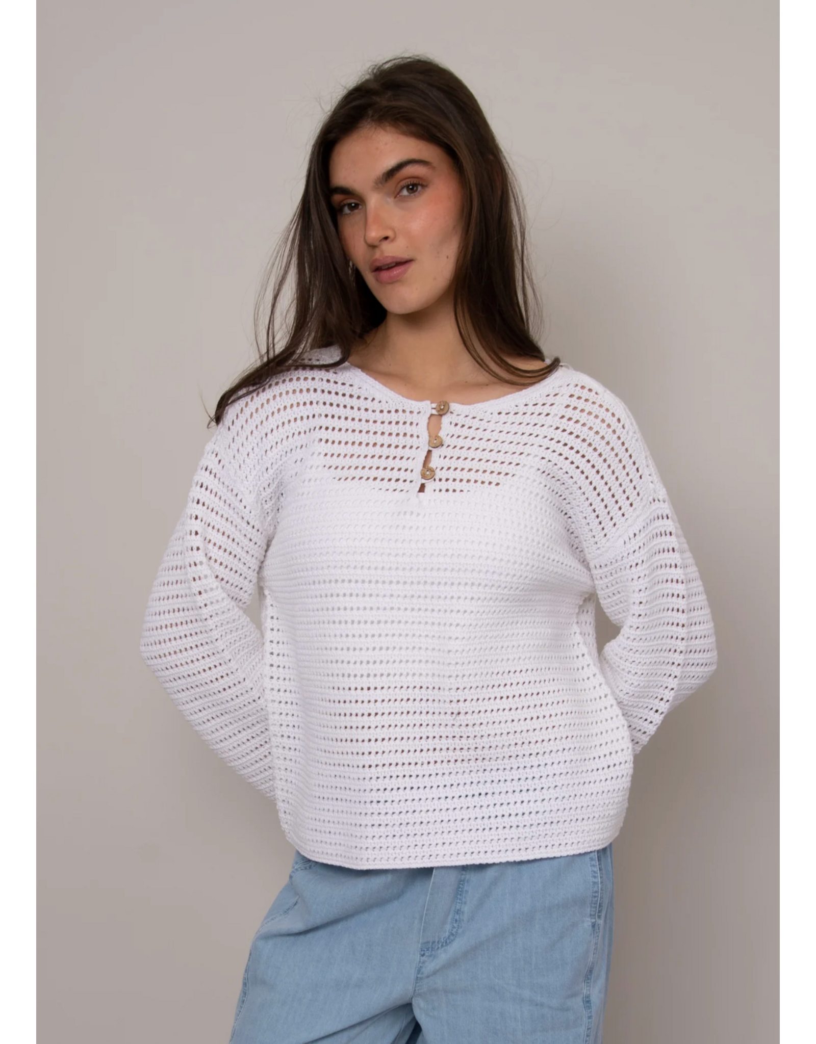 RD Style RD Style - Moana Long Sleeve Henley Neck Pullover (White)