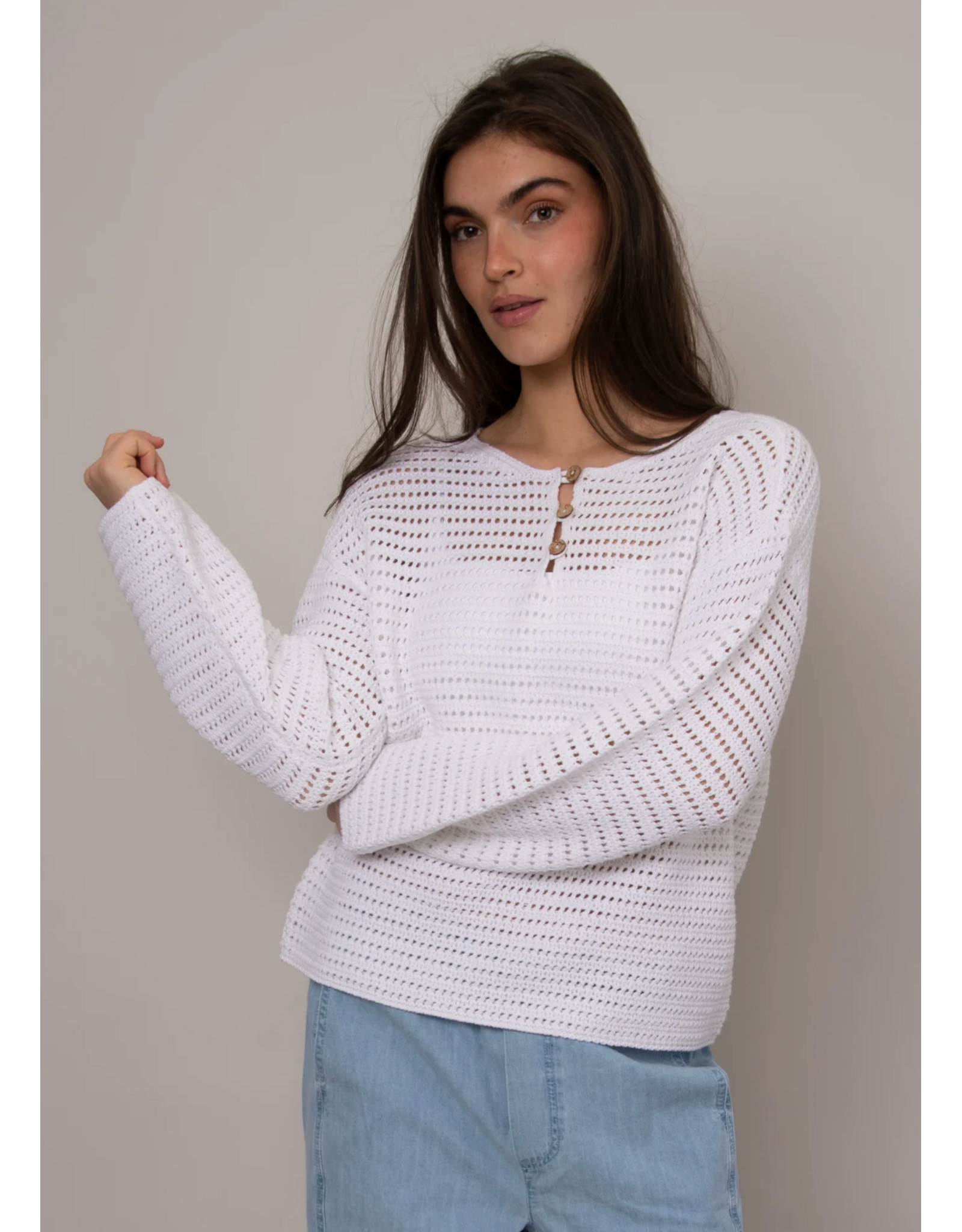 RD Style RD Style - Moana Long Sleeve Henley Neck Pullover (White)