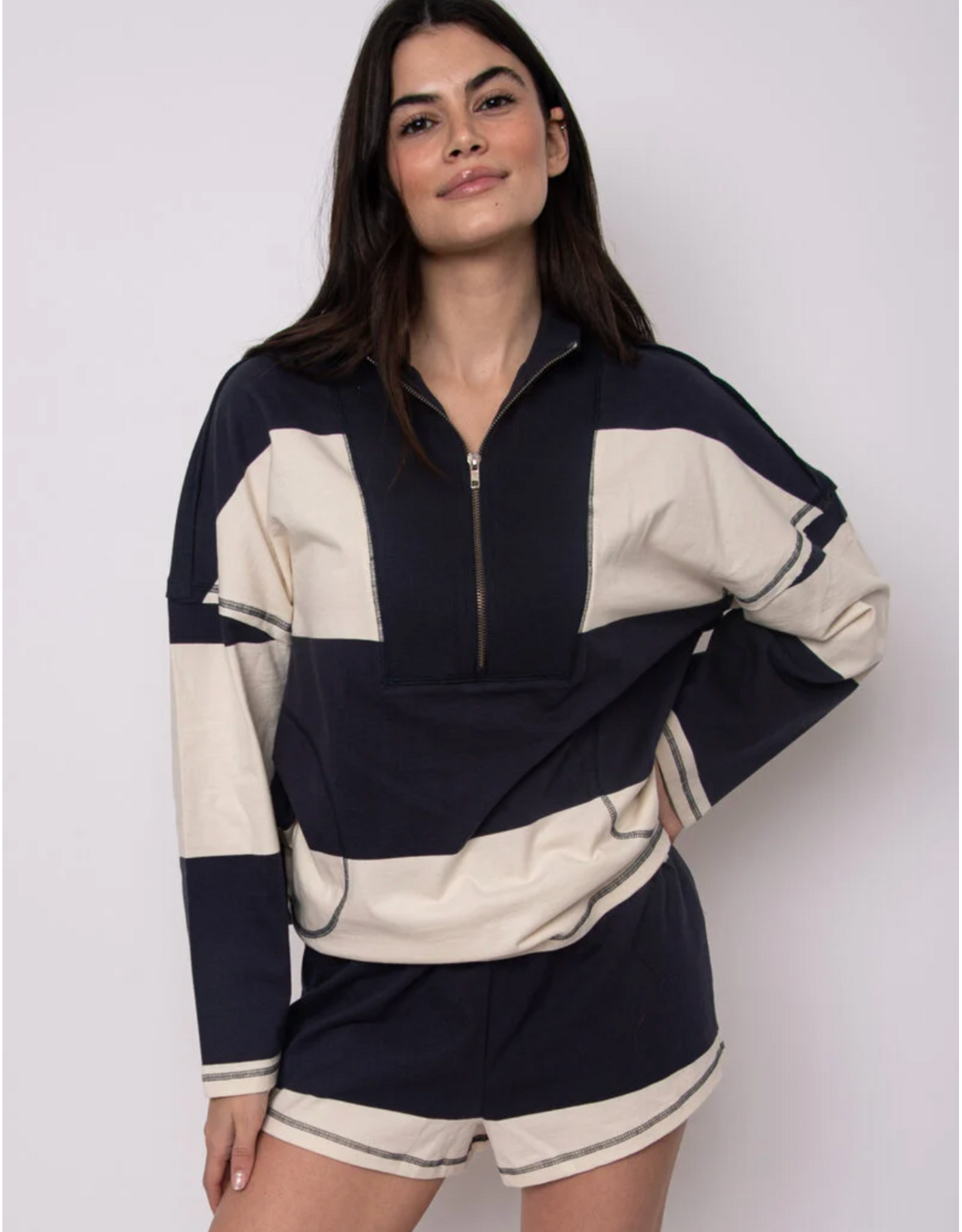 RD Style RD Style - Camille Stripe Half Zip Top (Navy)