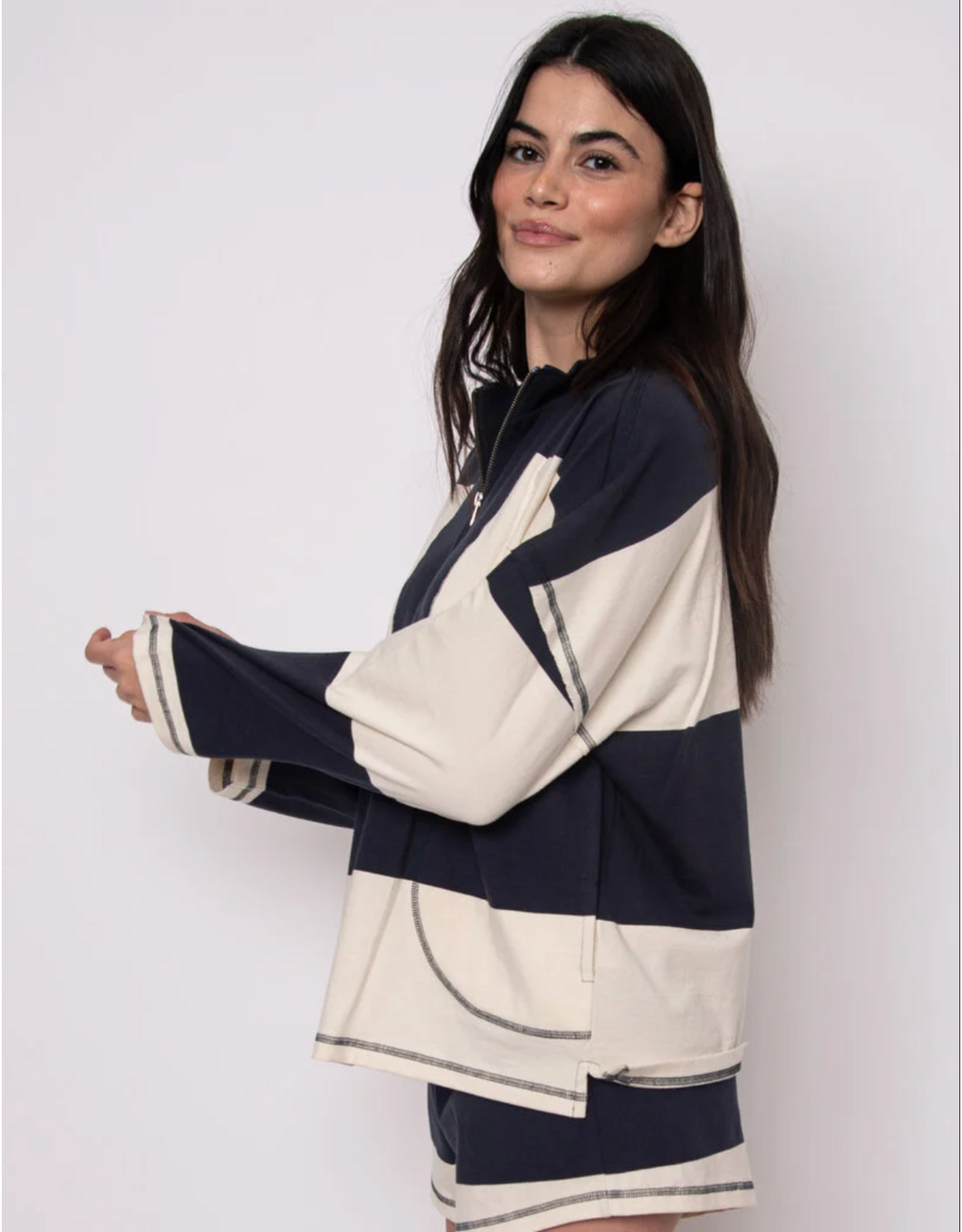 RD Style RD Style - Camille Stripe Half Zip Top (Navy)