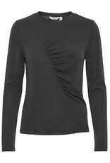 b.young b.Young - Perl Long Sleeve Top With Diagonal Ruching (Asphalt)