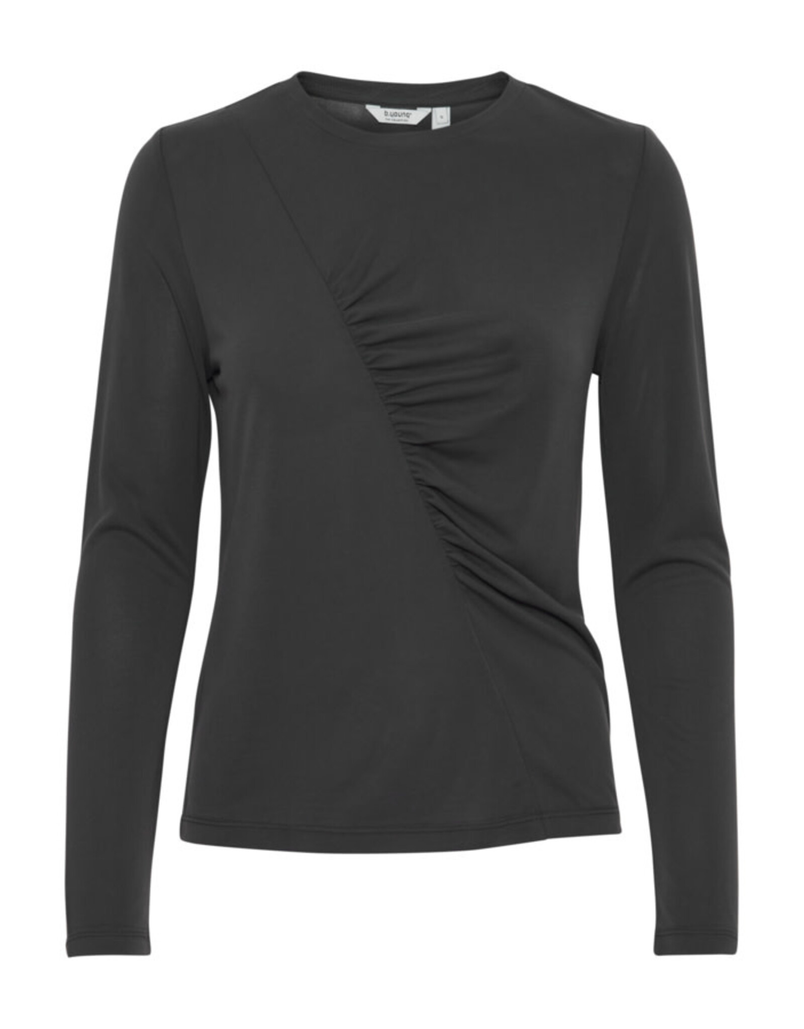 b.young b.Young - Perl Long Sleeve Top With Diagonal Ruching (Asphalt)