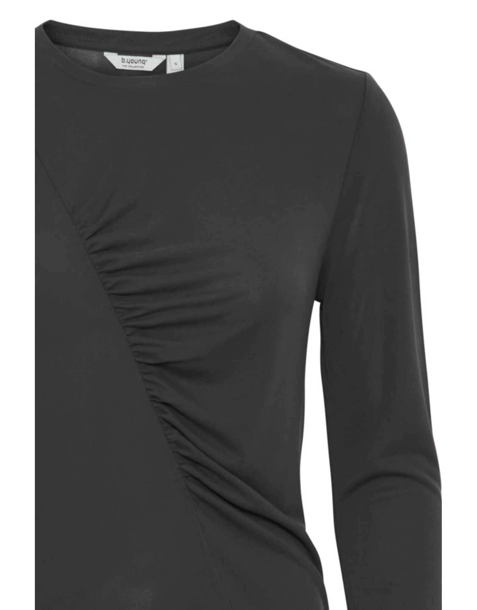 b.young b.Young - Perl Long Sleeve Top With Diagonal Ruching (Asphalt)