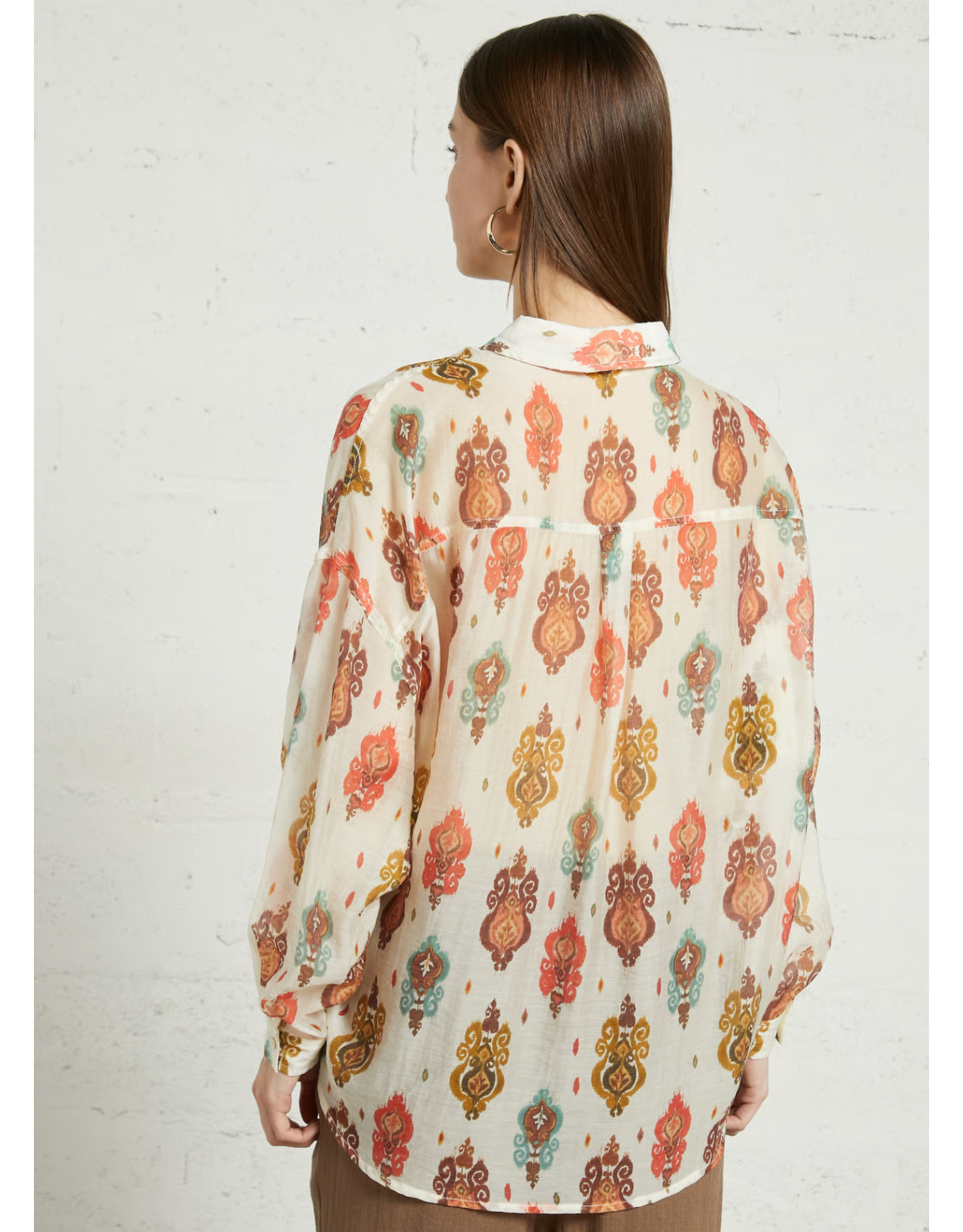 Korner Korner - Baroque Print Sheer Button Up Shirt (Multi)