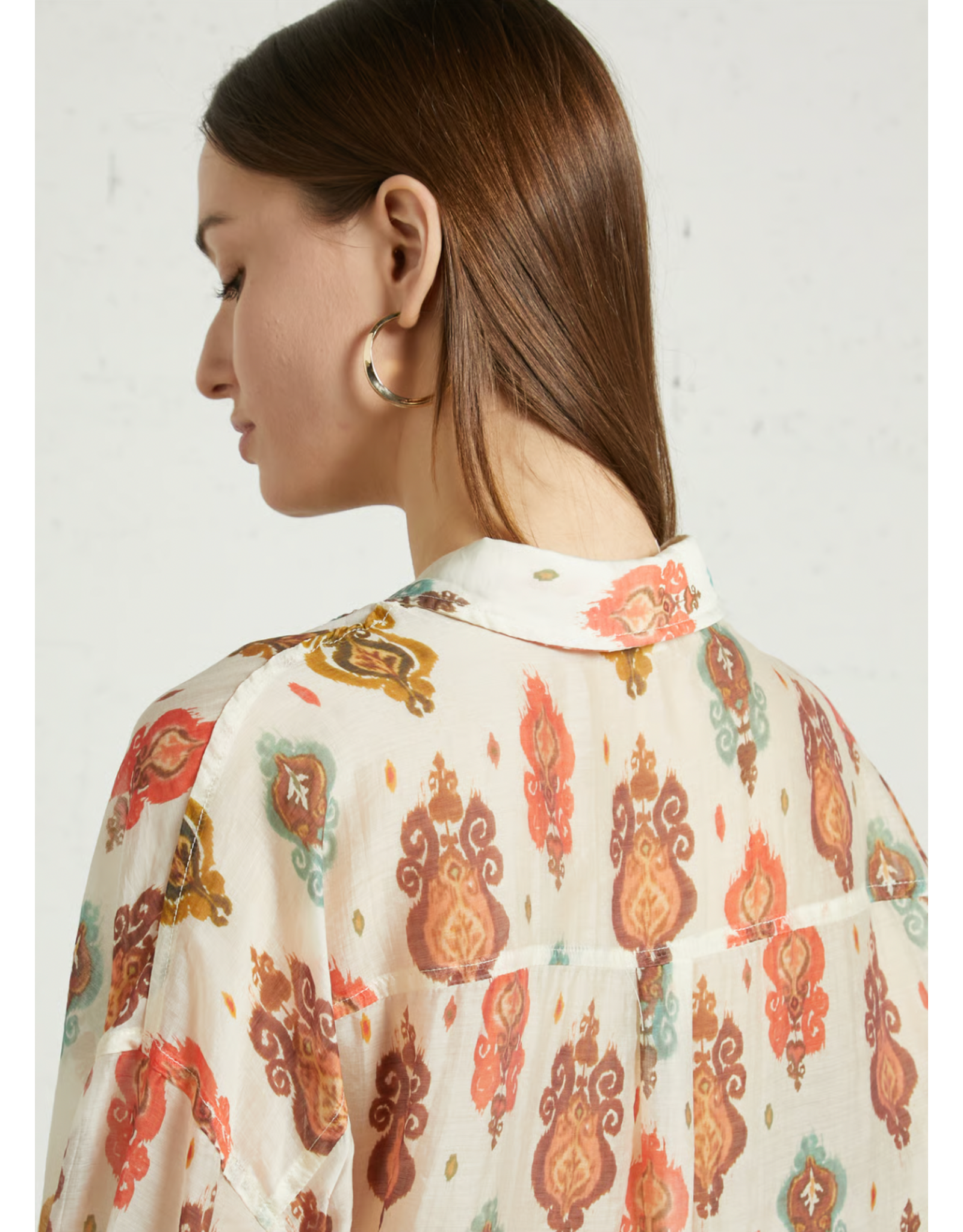 Korner Korner - Baroque Print Sheer Button Up Shirt (Multi)