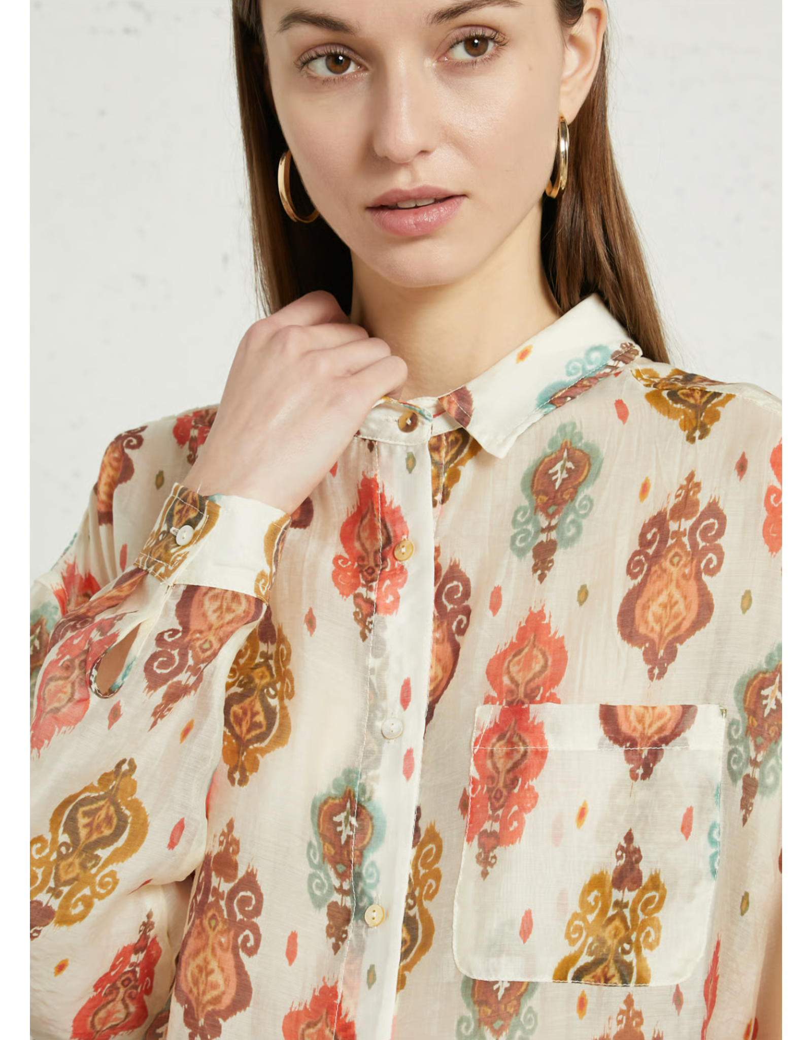 Korner Korner - Baroque Print Sheer Button Up Shirt (Multi)
