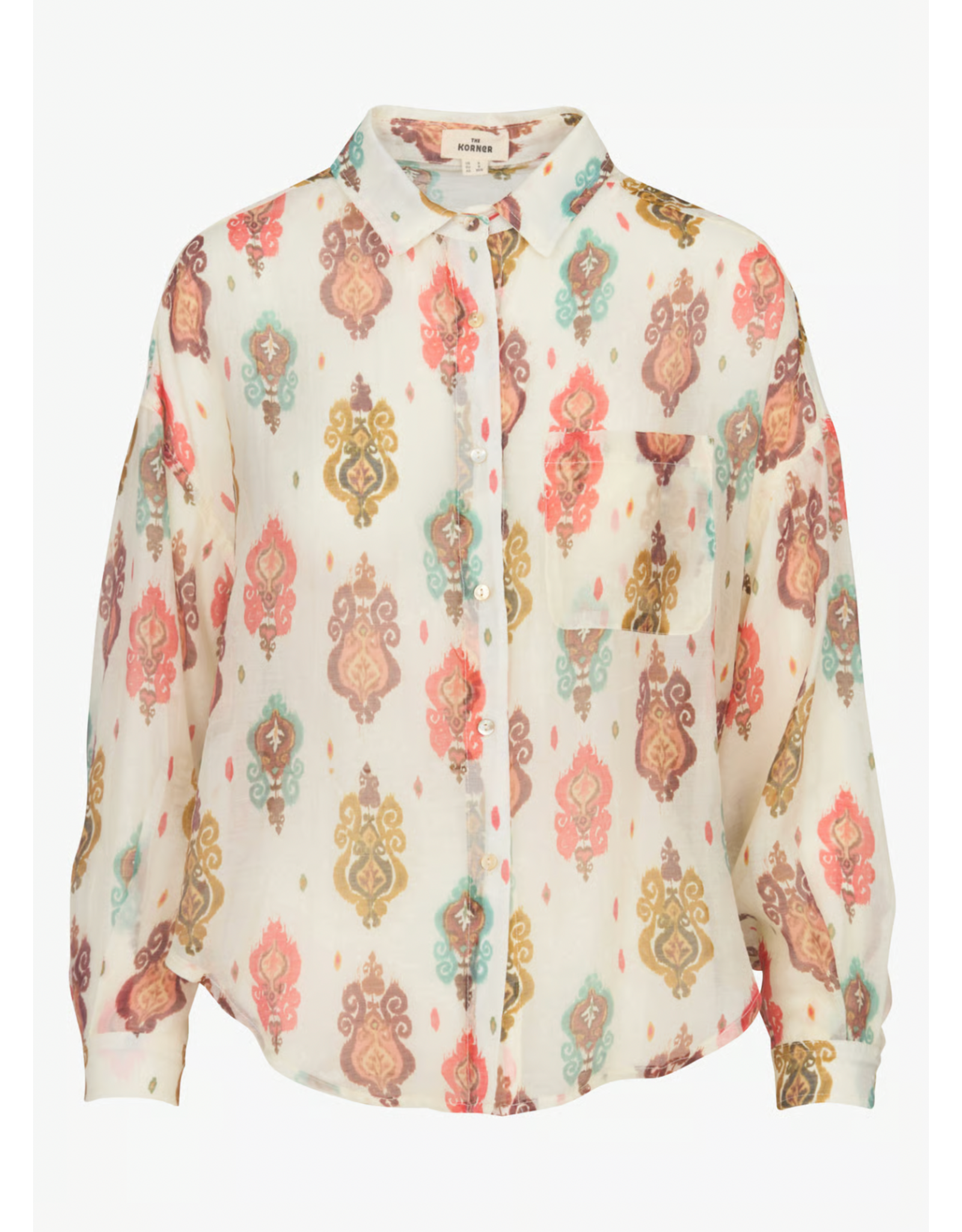 Korner Korner - Baroque Print Sheer Button Up Shirt (Multi)