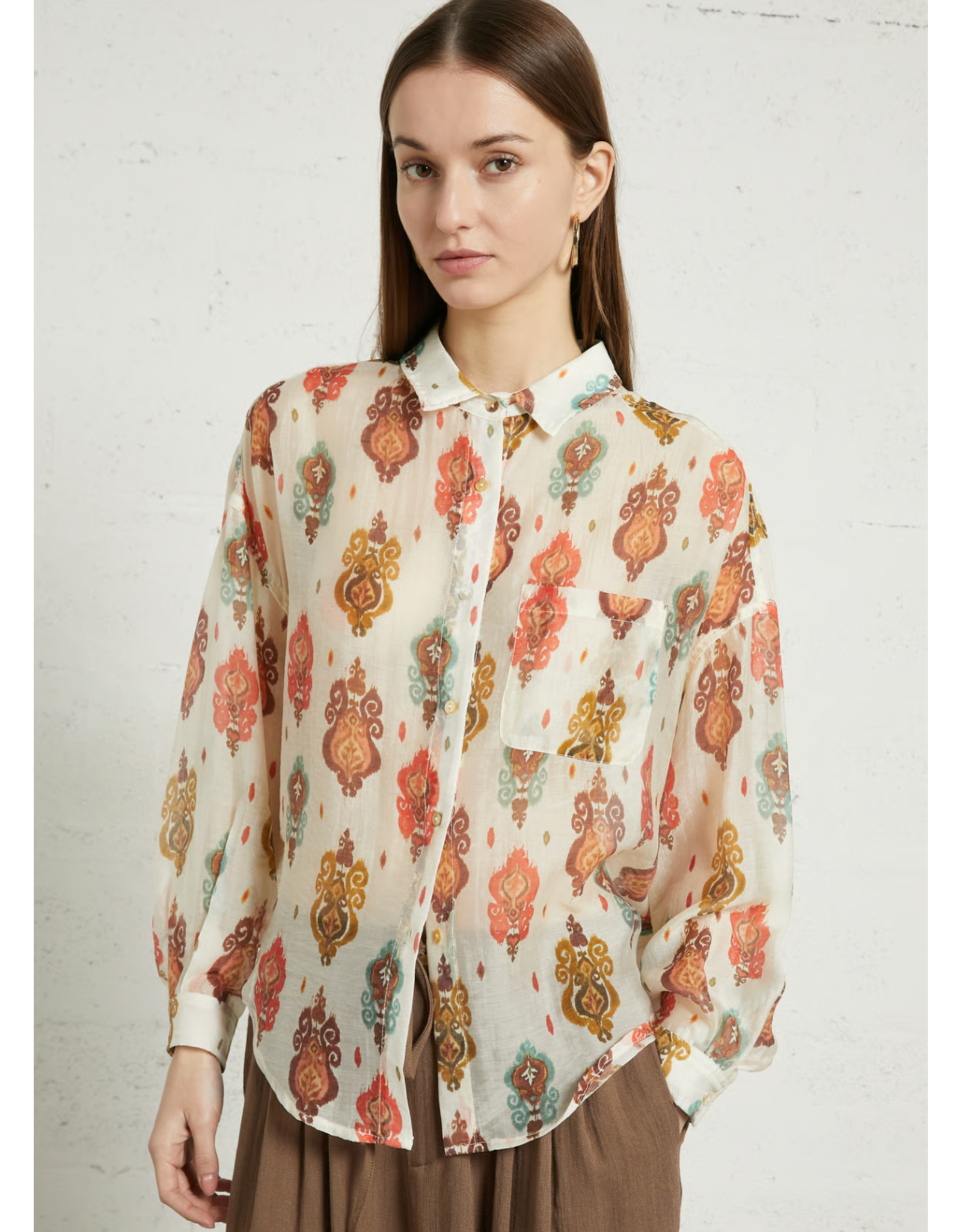 Korner Korner - Baroque Print Sheer Button Up Shirt (Multi)