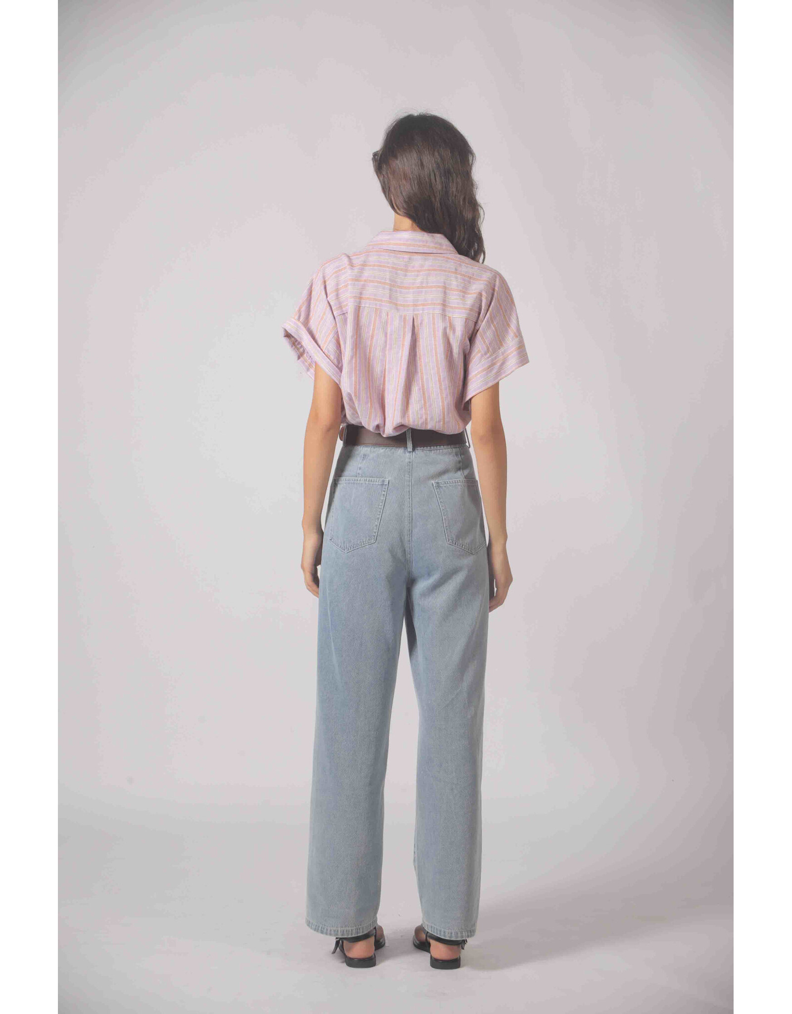 Korner Korner - Short Sleeve Button Up with Vertical Stripe (Purple)