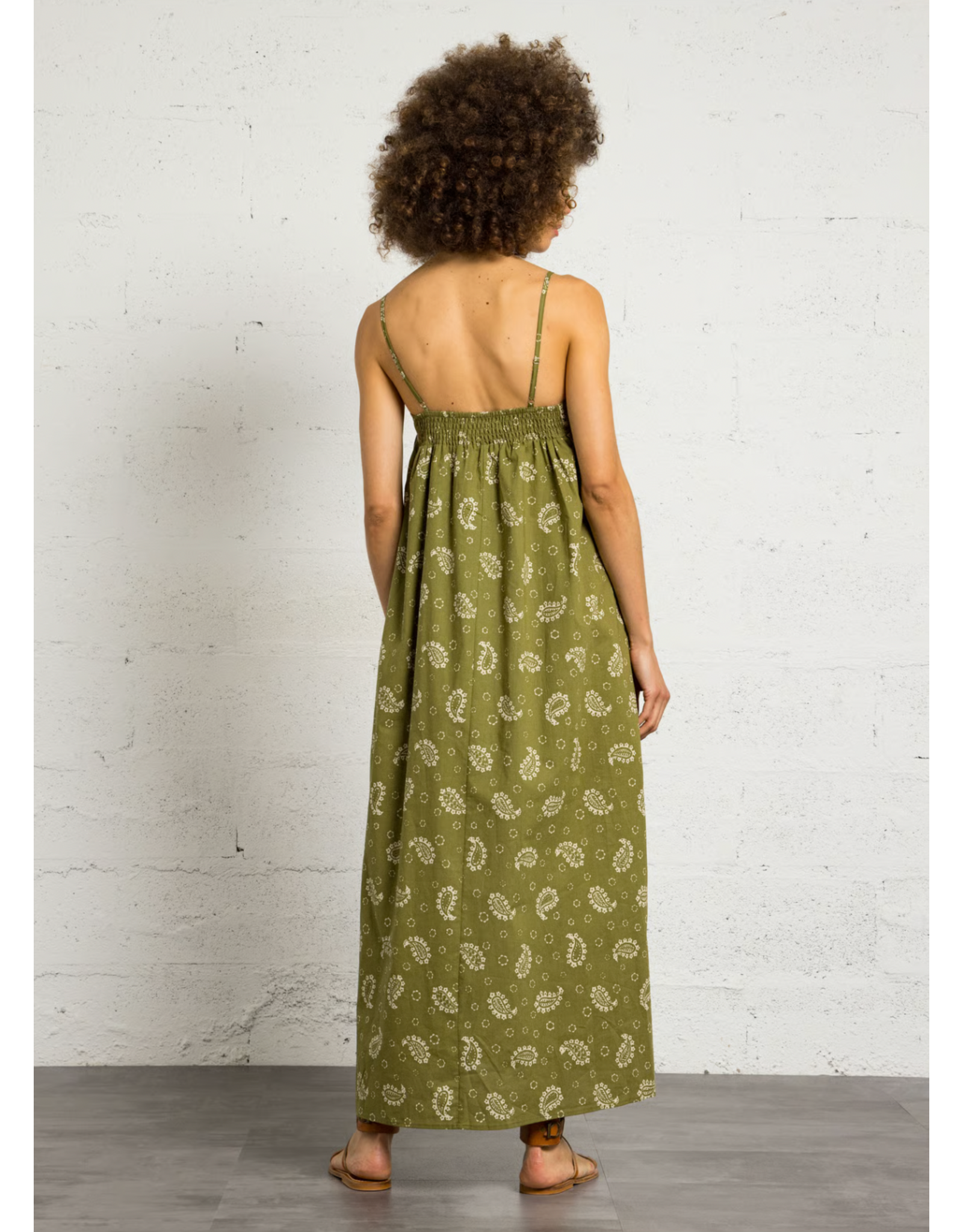 Korner Korner - Midi Length Cotton Dress (Khaki - Paisley)