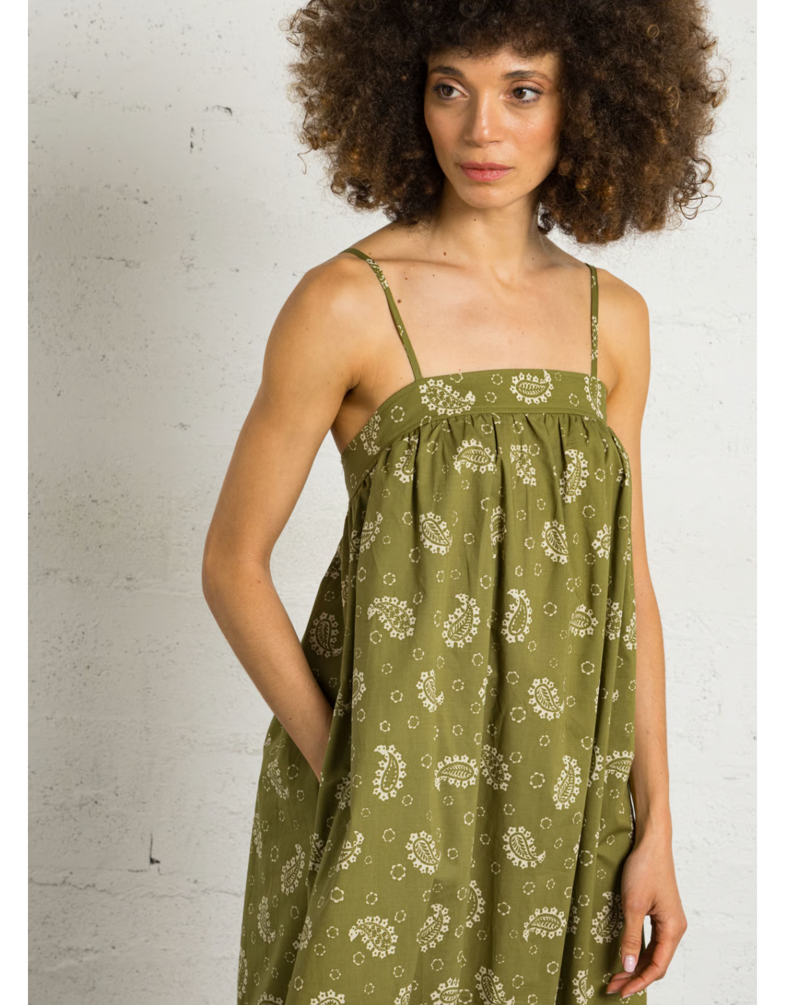 Korner Korner - Midi Length Cotton Dress (Khaki - Paisley)