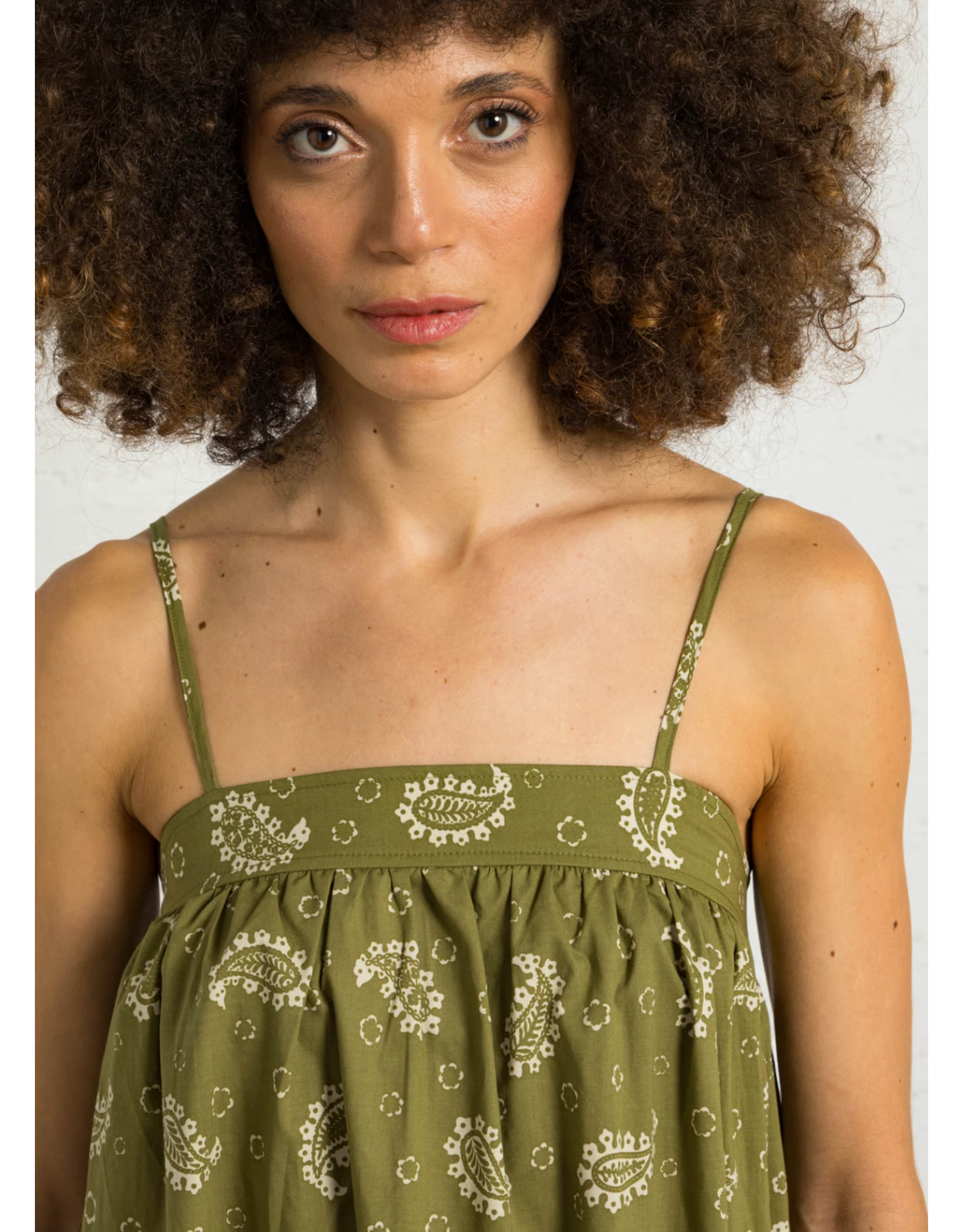 Korner Korner - Midi Length Cotton Dress (Khaki - Paisley)