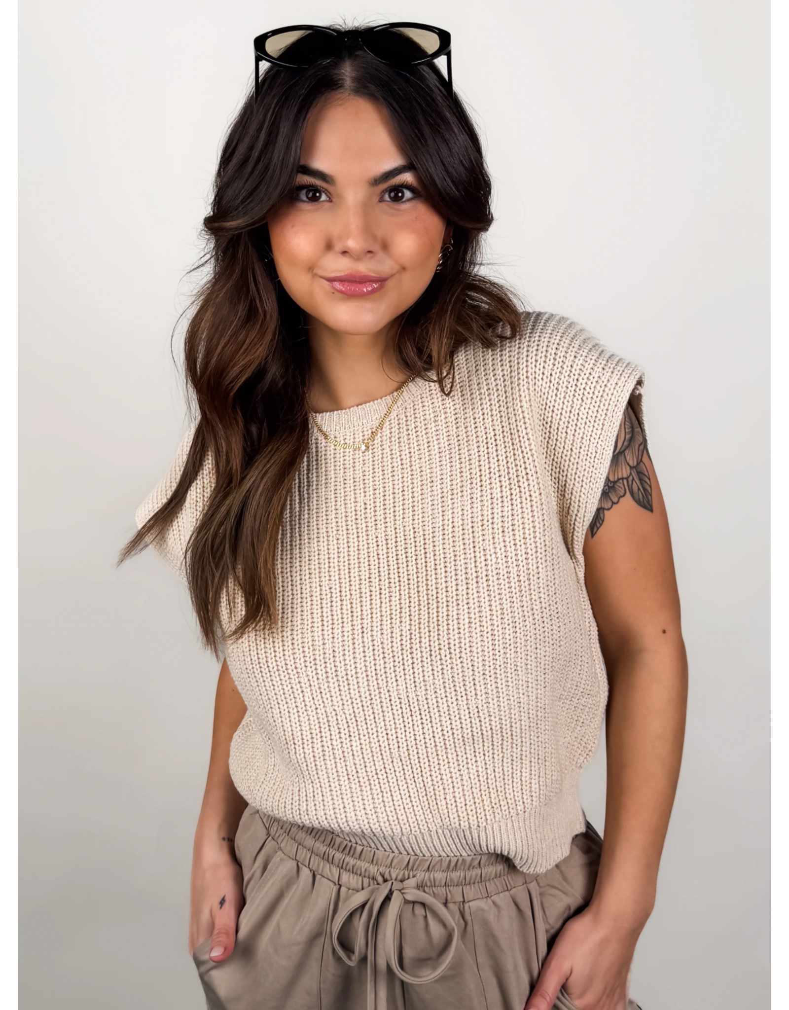 Sadie & Sage Sadie & Sage - Raindrops Cropped Sweater (Light Oatmeal)