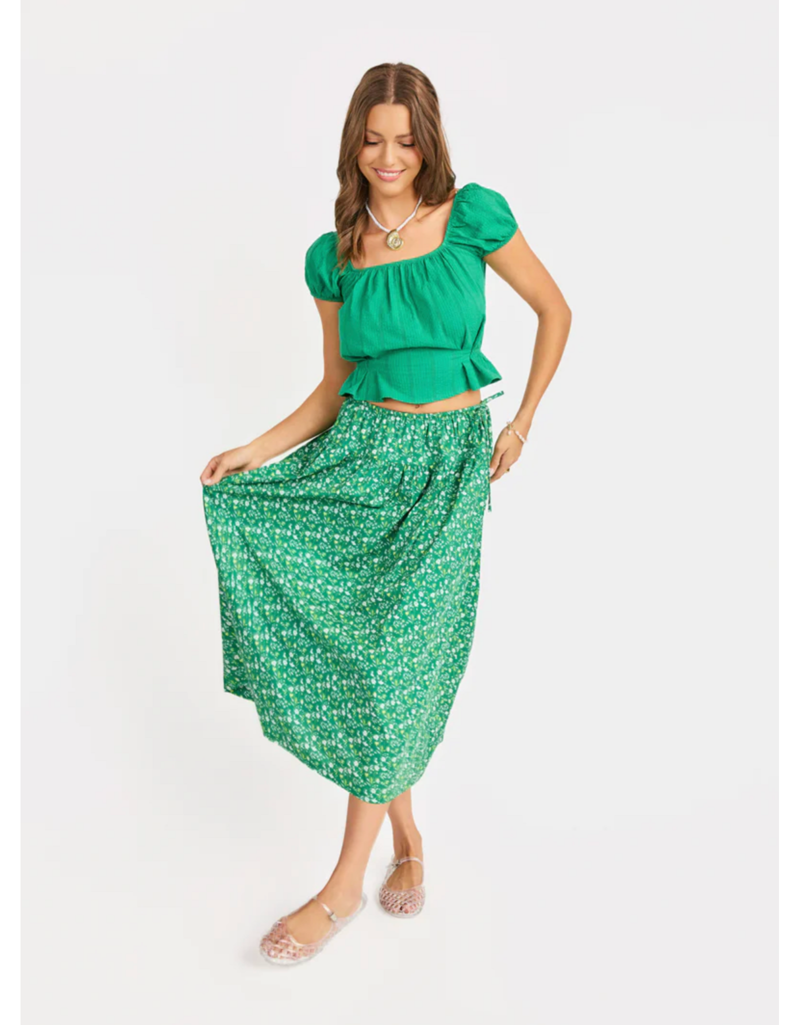 Sadie & Sage Sadie & Sage - Sun Escape Pleated Midi Skirt (Kelly Green)