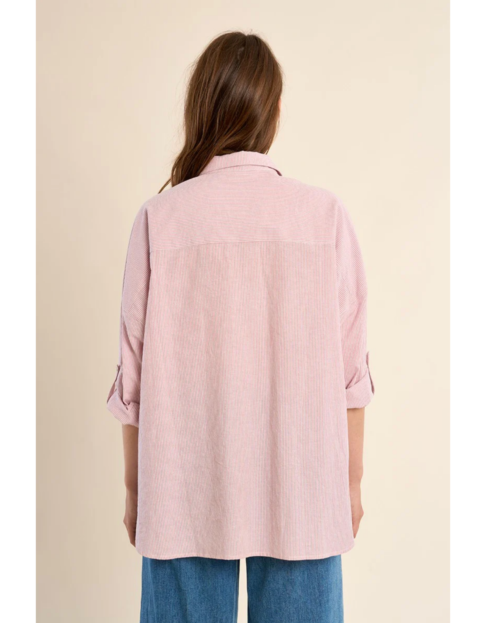 Molly Bracken Molly Bracken -  Striped Cotton Button Up (Pink)
