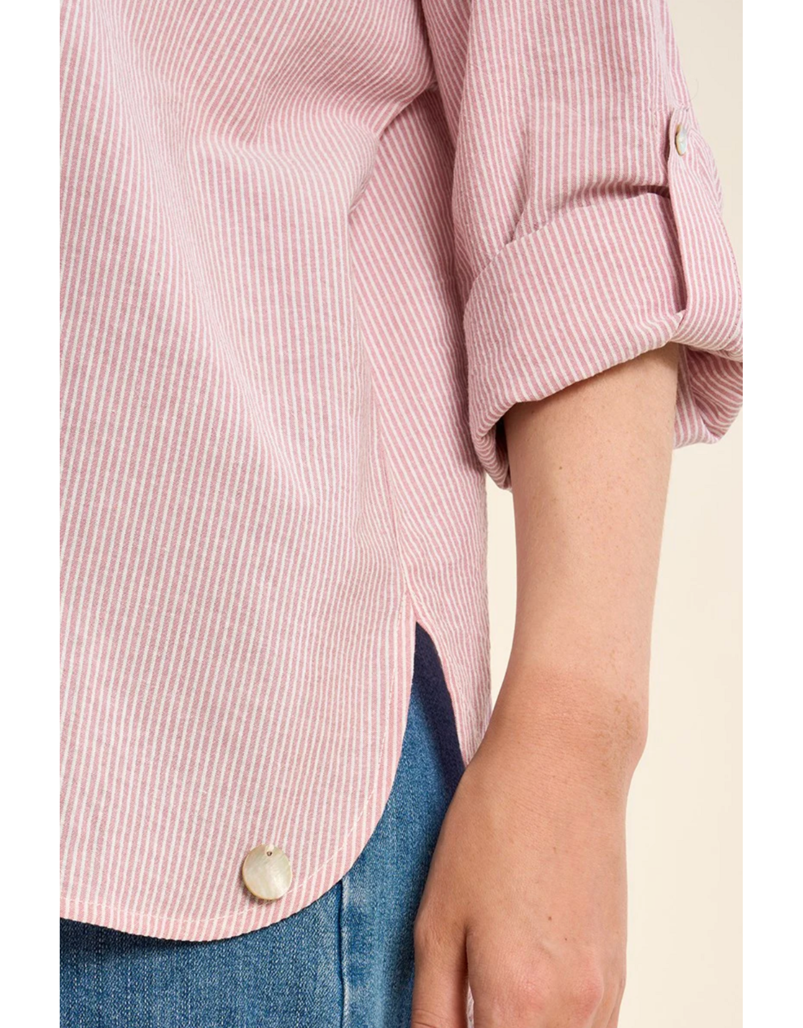 Molly Bracken Molly Bracken -  Striped Cotton Button Up (Pink)