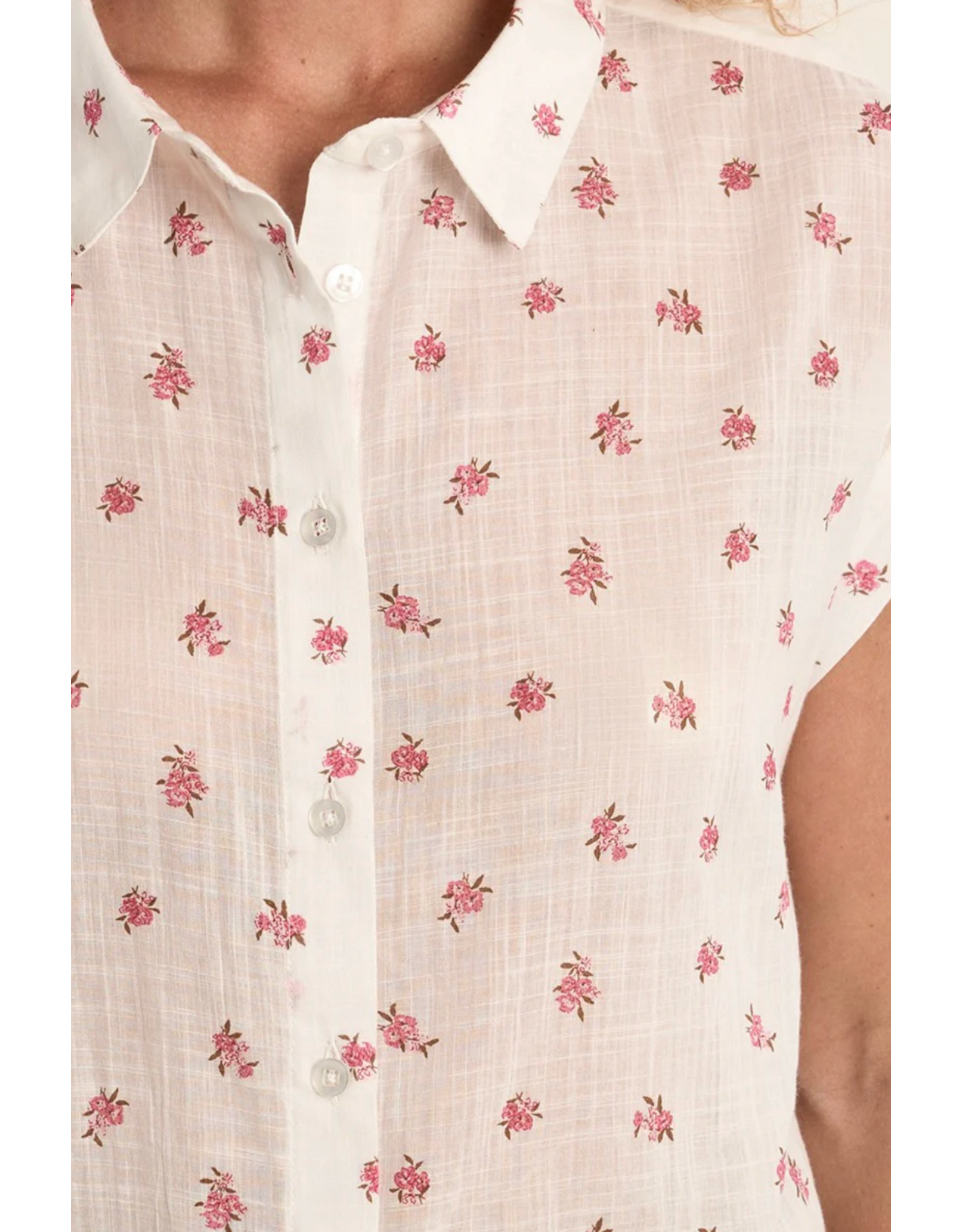 Molly Bracken Molly Bracken -  Short Sleeve Button Up (Ecru - Floral)