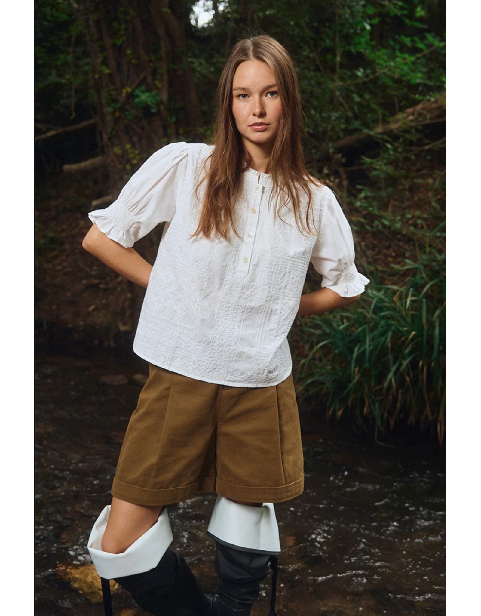 Molly Bracken Molly Bracken -  Cotton Blouse with Embroidery (White)