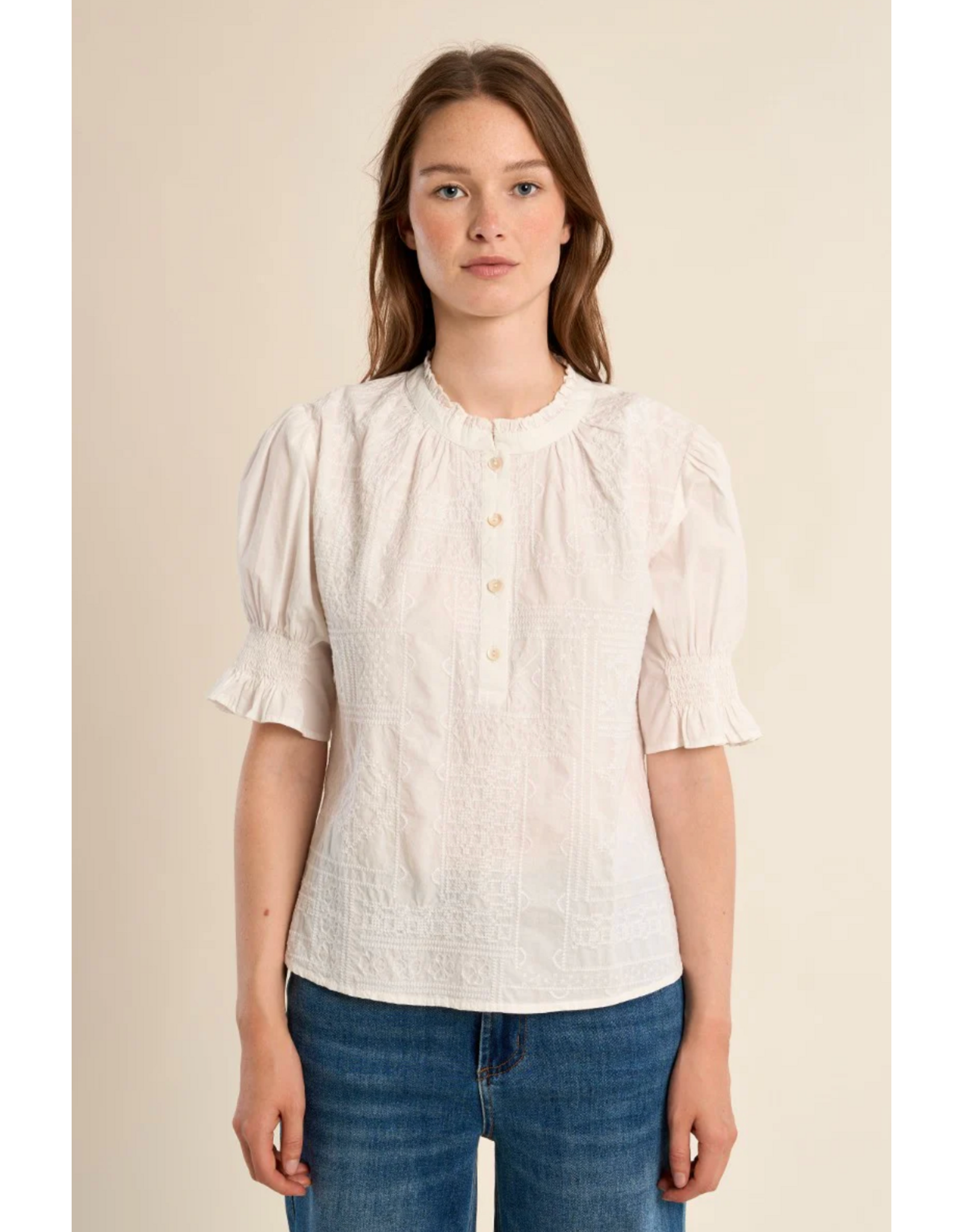 Molly Bracken Molly Bracken -  Cotton Blouse with Embroidery (White)