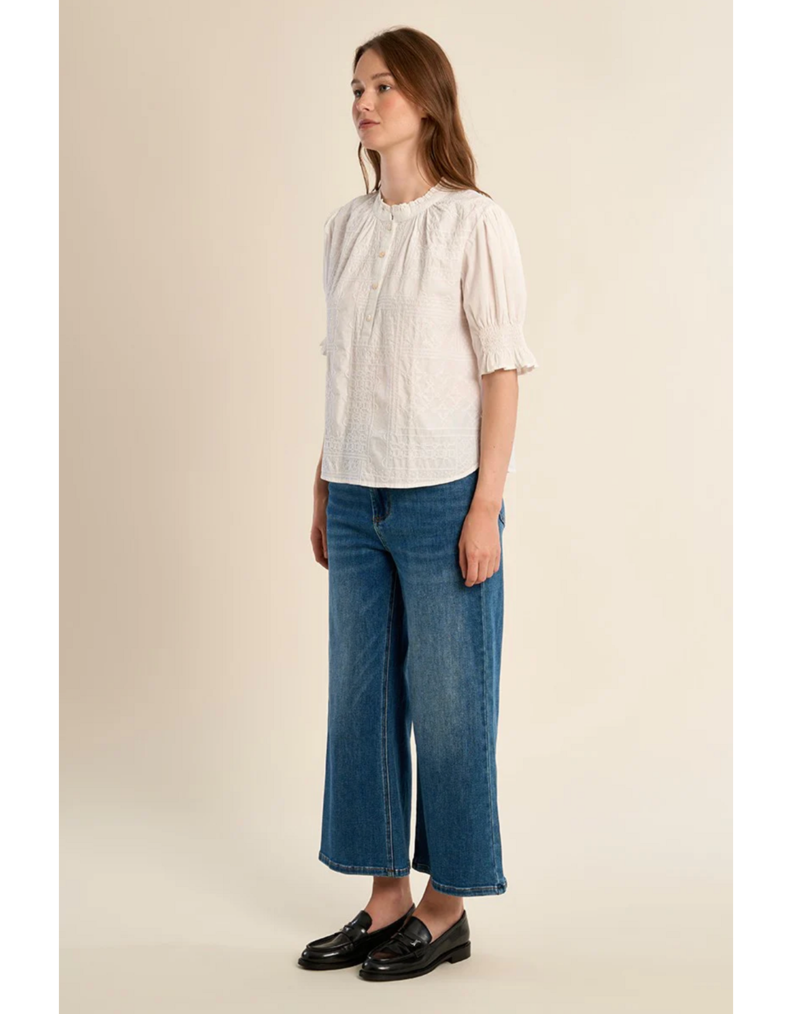 Molly Bracken Molly Bracken -  Cotton Blouse with Embroidery (White)