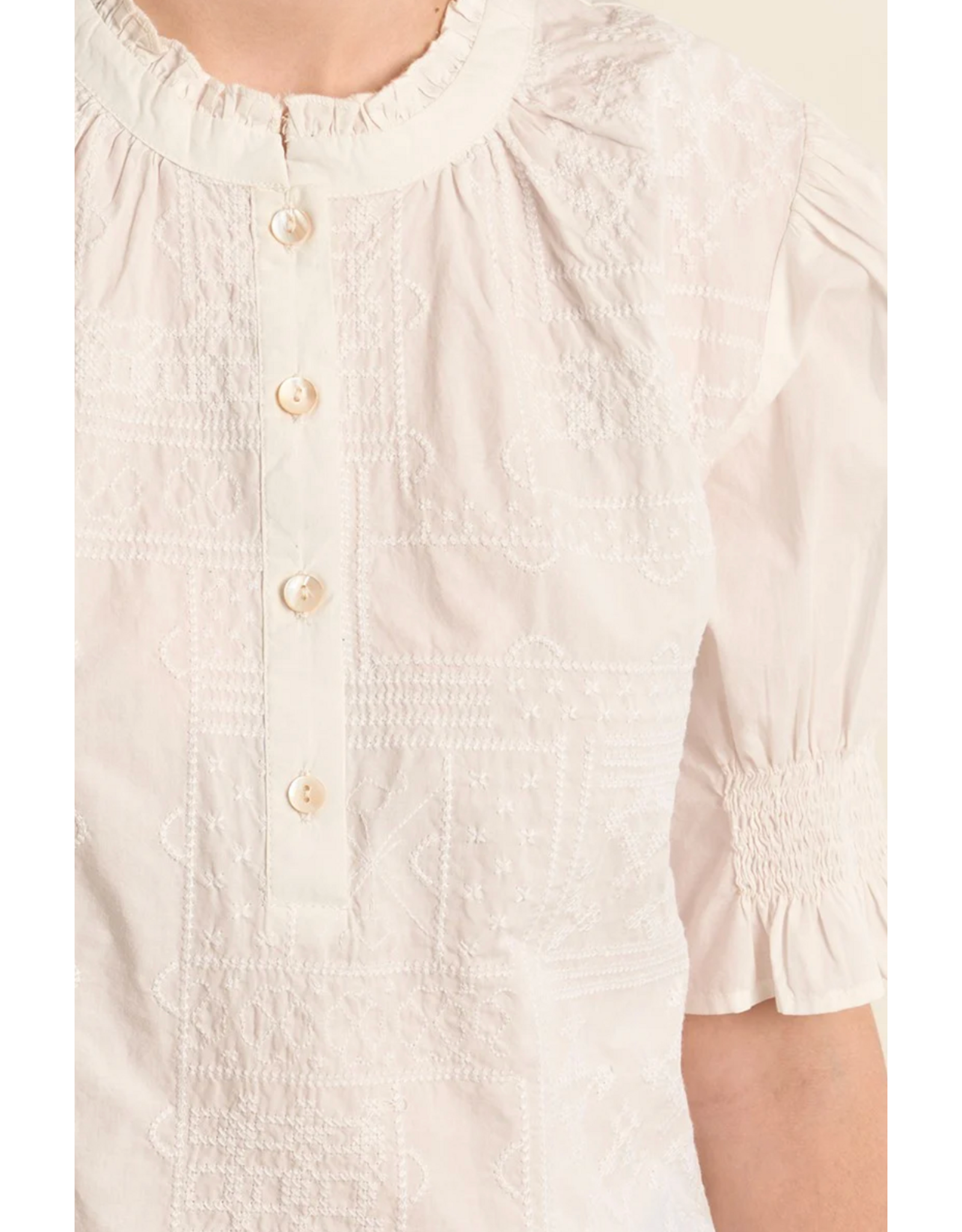 Molly Bracken Molly Bracken -  Cotton Blouse with Embroidery (White)