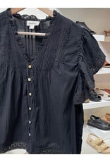 Korner Korner - Short Sleeve Button Up with Lace Trim (Black)