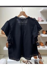 Korner Korner - Short Sleeve Button Up with Lace Trim (Black)