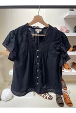 Korner Korner - Short Sleeve Button Up with Lace Trim (Black)