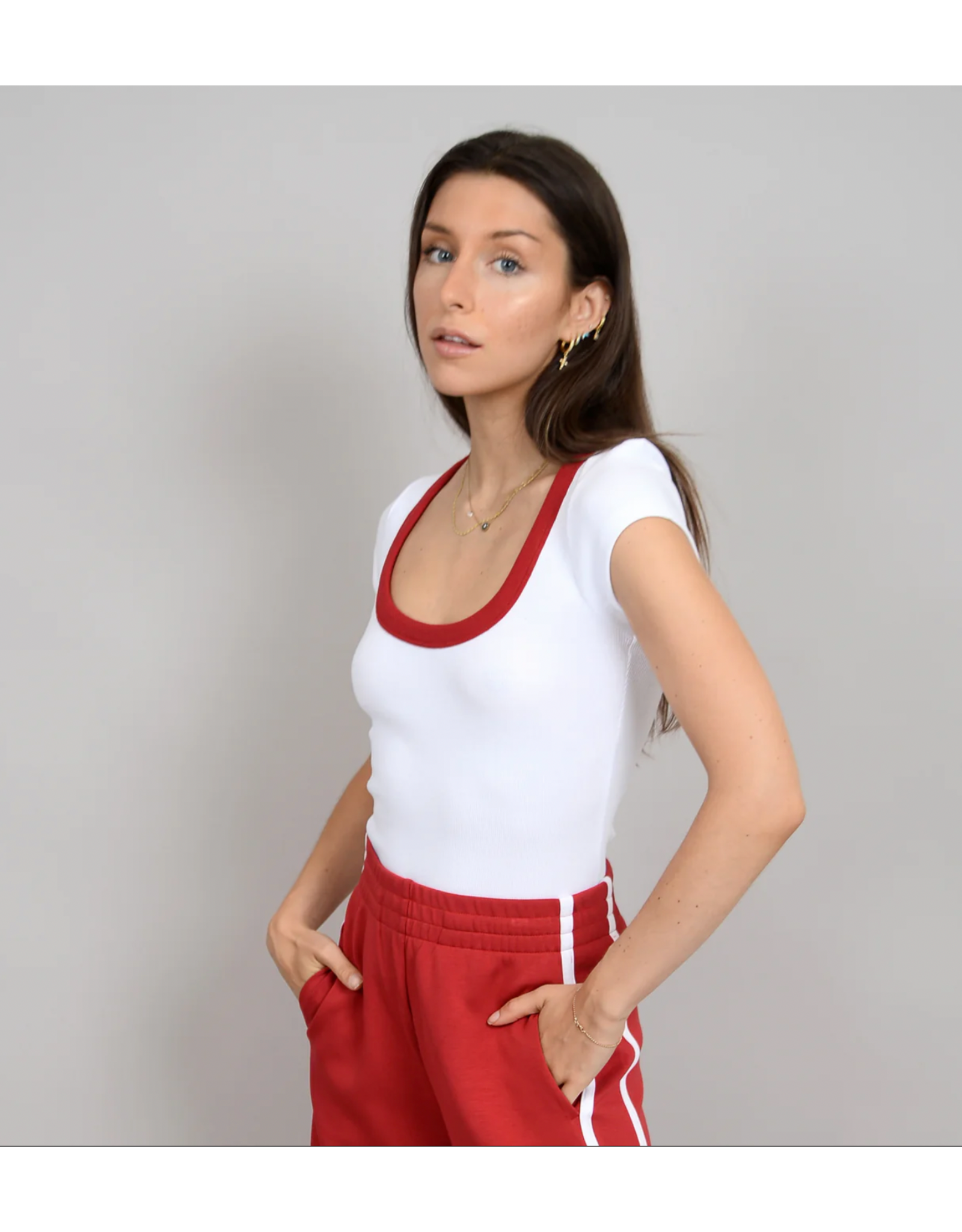 RD Style RD Style - Scootie Scoop Neck Tee (White / Crimson)