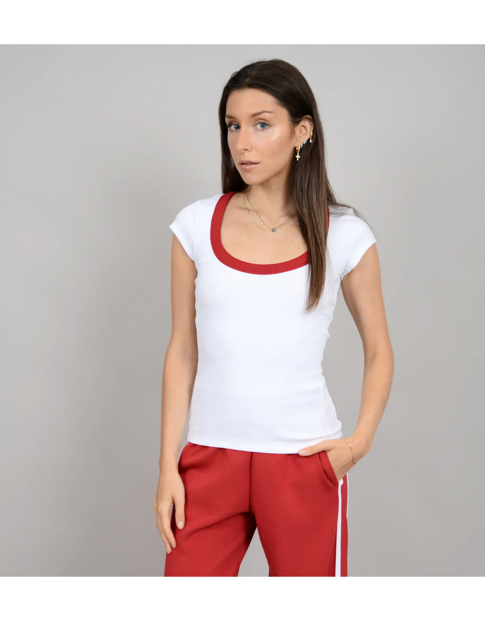 RD Style RD Style - Scootie Scoop Neck Tee (White / Crimson)