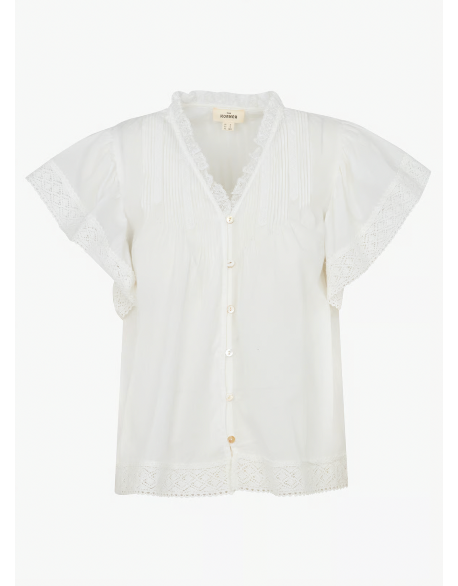 Korner Korner - Short Sleeve Button Up with Lace Trim (Cream)