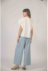 Korner Korner - Short Sleeve Button Up with Lace Trim (Cream)