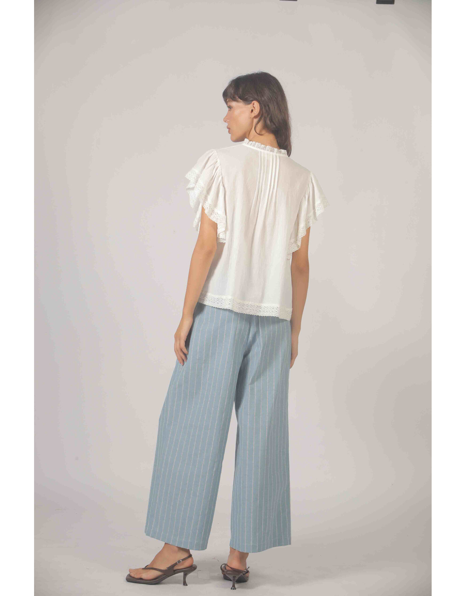 Korner Korner - Short Sleeve Button Up with Lace Trim (Cream)