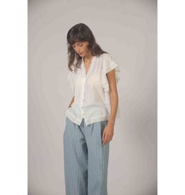 Korner Korner - Short Sleeve Button Up with Lace Trim (Cream)