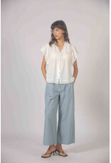 Korner Korner - Short Sleeve Button Up with Lace Trim (Cream)