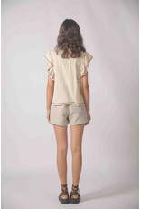 Korner Korner - Short Sleeve Peasant Blouse with Embroidery (Cream)