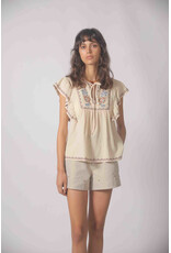 Korner Korner - Short Sleeve Peasant Blouse with Embroidery (Cream)