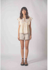Korner Korner - Short Sleeve Peasant Blouse with Embroidery (Cream)