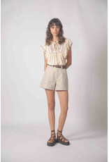Korner Korner - Short Sleeve Peasant Blouse with Embroidery (Cream)
