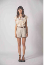 Korner Korner - Short Sleeve Peasant Blouse with Embroidery (Cream)