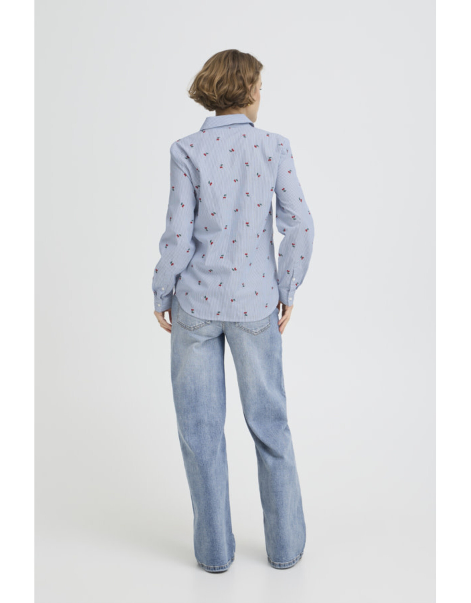 b.young b.young - Fenix Embroidered Button Up Shirt (Blue Stripe / Cherry)