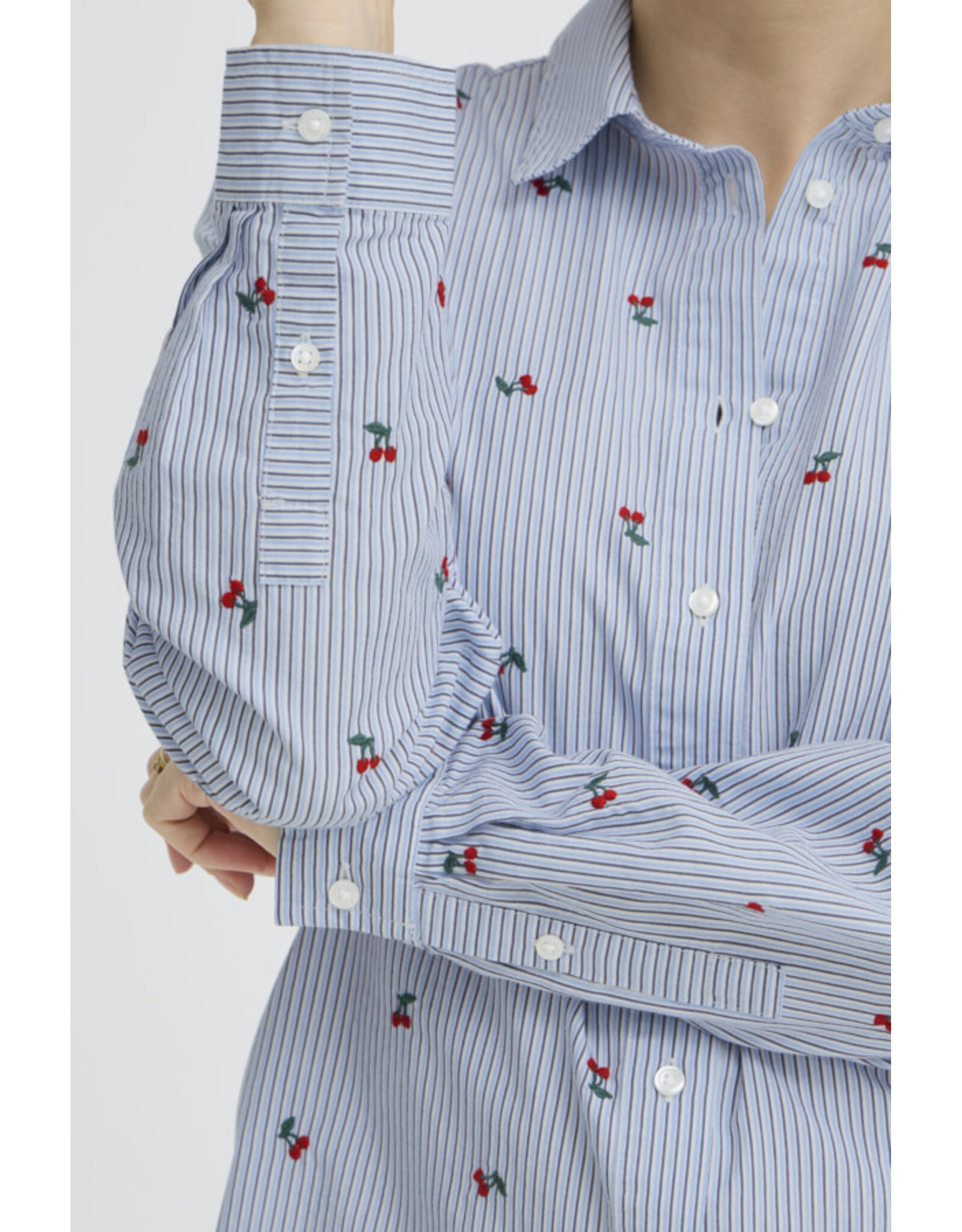 b.young b.young - Fenix Embroidered Button Up Shirt (Blue Stripe / Cherry)