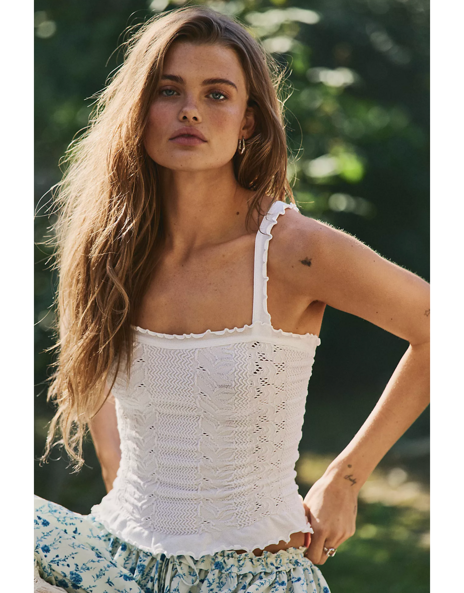 Free people Free People - So Soft Frill Square Neck Tank (Clean Ivory)