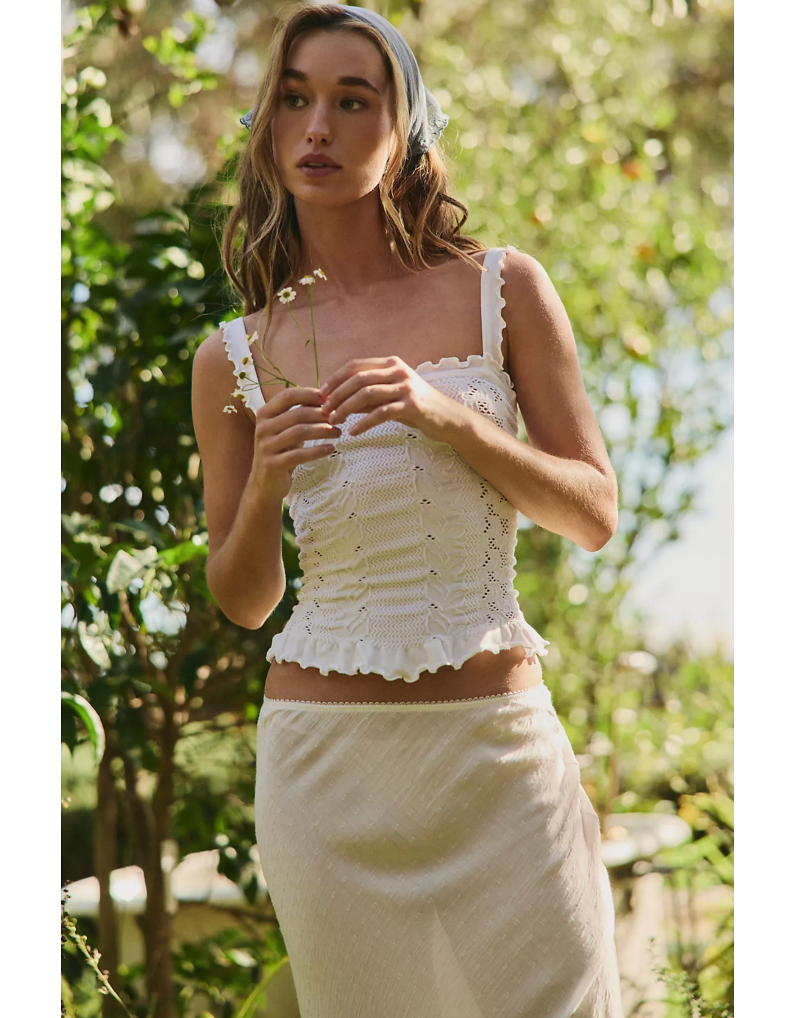 Free people Free People - So Soft Frill Square Neck Tank (Clean Ivory)