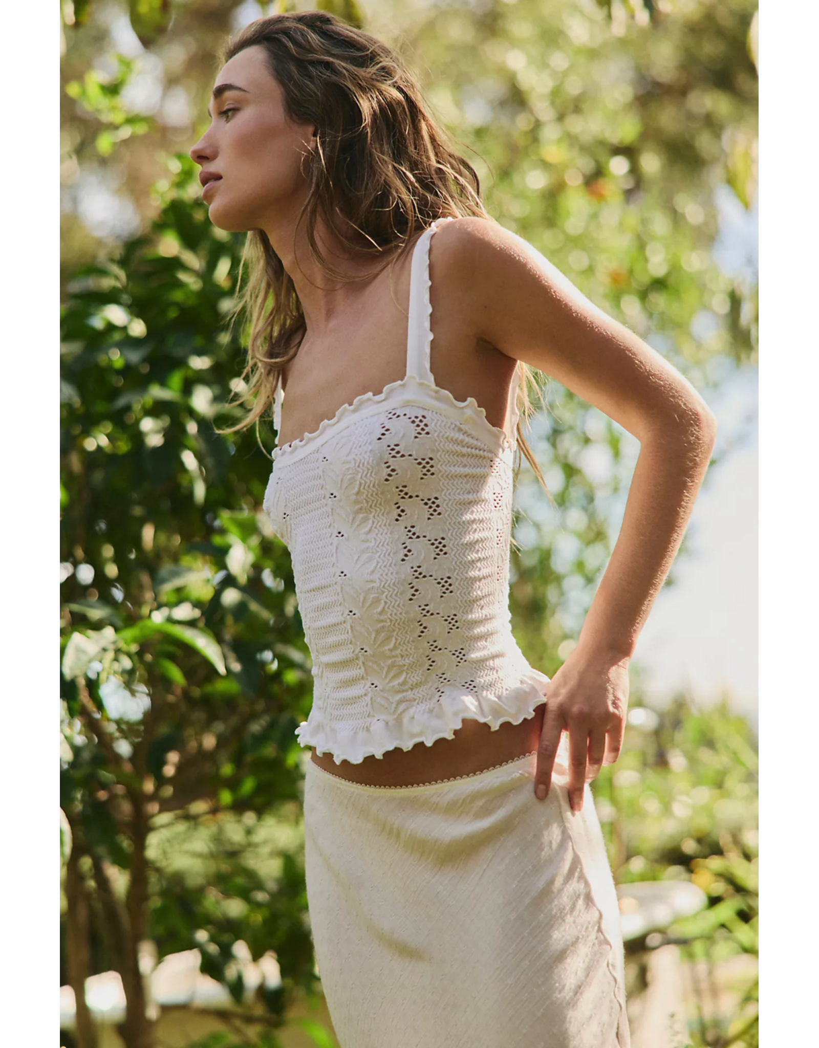 Free people Free People - So Soft Frill Square Neck Tank (Clean Ivory)