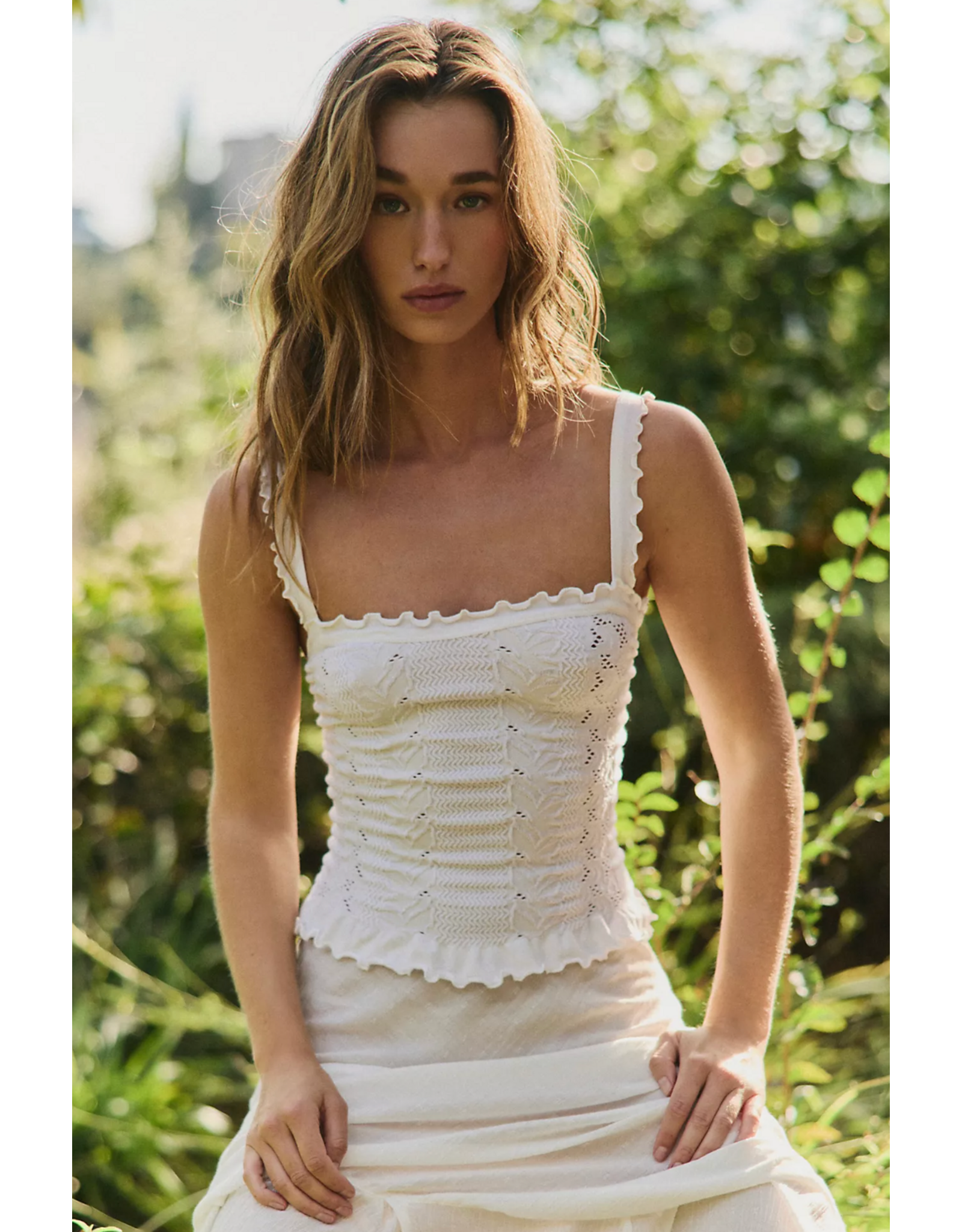 Free people Free People - So Soft Frill Square Neck Tank (Clean Ivory)