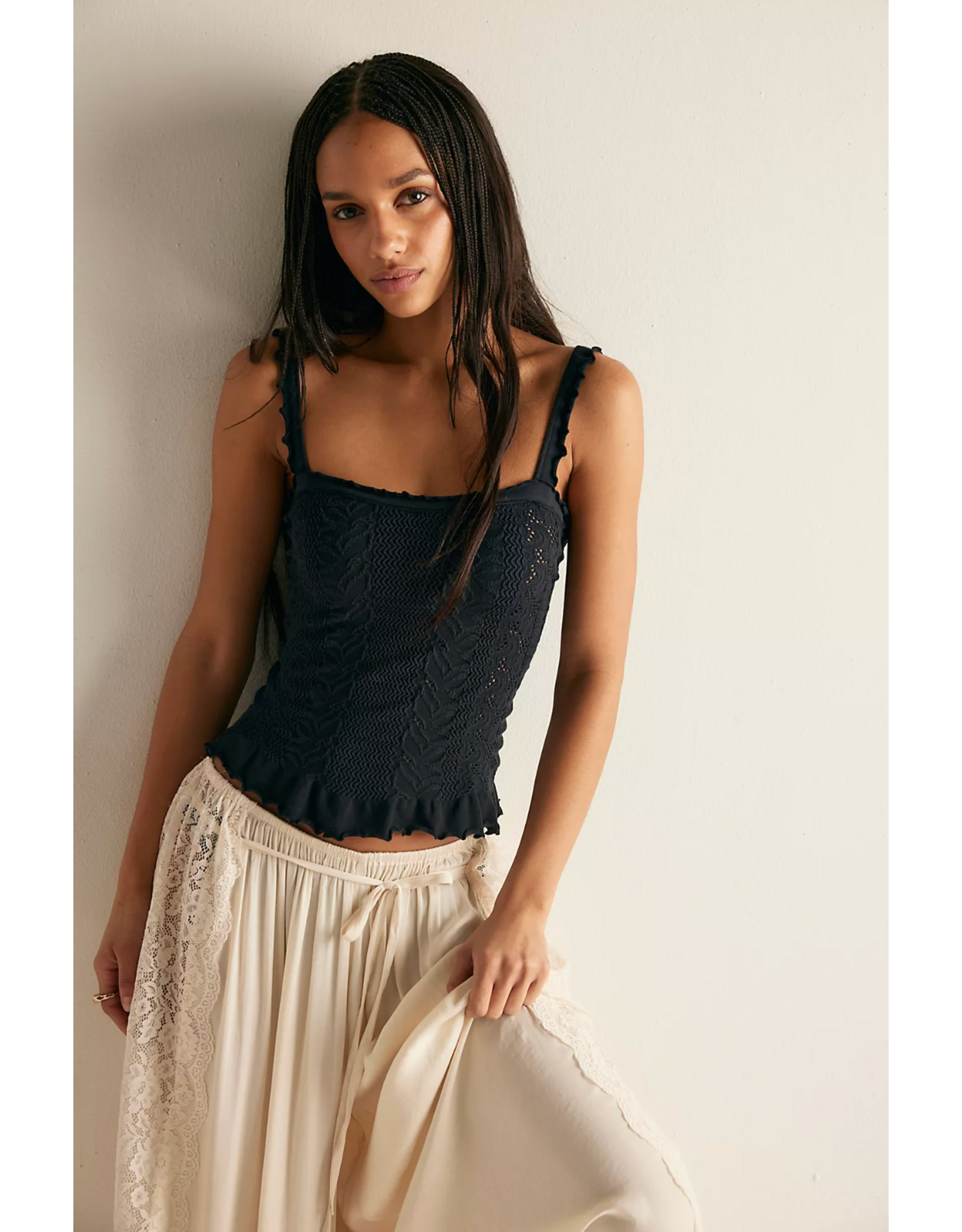 Free people Free People - So Soft Frill Square Neck Tank (Black)