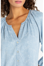 Liverpool Liverpool - 3/4 Sleeve Shirred Chambray Top (Rose Ice)