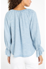 Liverpool Liverpool - 3/4 Sleeve Shirred Chambray Top (Rose Ice)