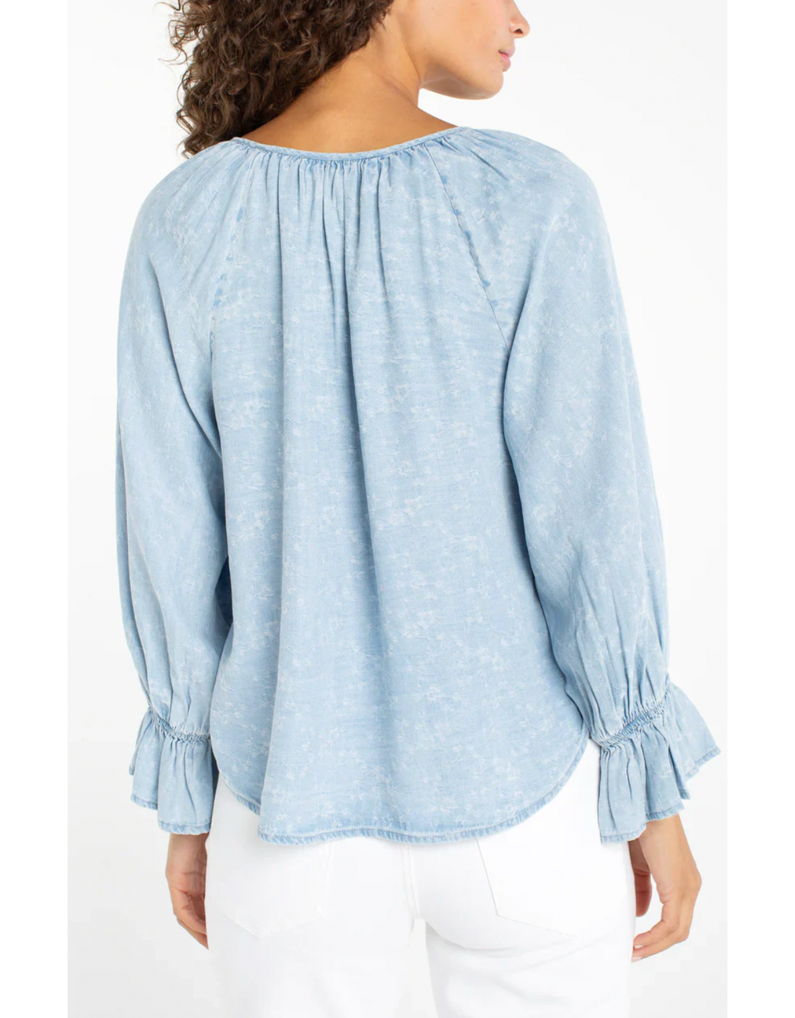 Liverpool Liverpool - 3/4 Sleeve Shirred Chambray Top (Rose Ice)